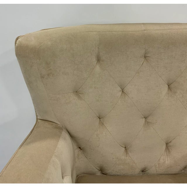 Modern Modern Beige Microfiber and Leather Tufted Club Chair For Sale - Image 3 of 7