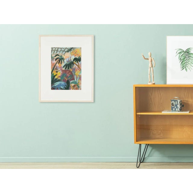 Mid-Century Modern Botanical Garden, 1960s, Pastel on Paper, Framed For Sale - Image 3 of 11