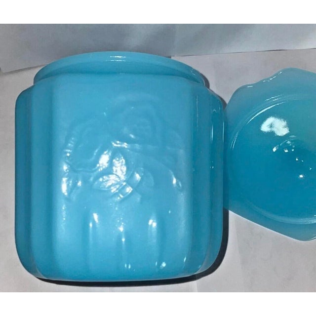 Rare Baby Blue Mayfair Open Rose Depression Glass Cookie Jar For Sale - Image 11 of 12