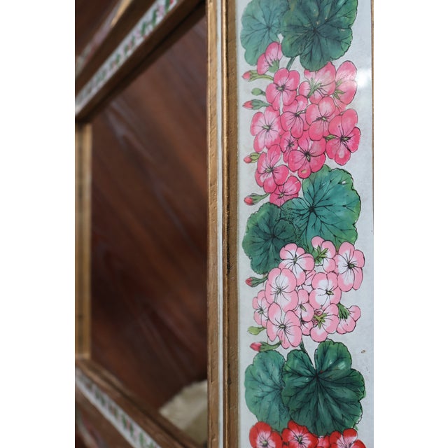 1960s Italian Reverse-Painted Geranium Glass Giltwood Mirror For Sale - Image 14 of 18