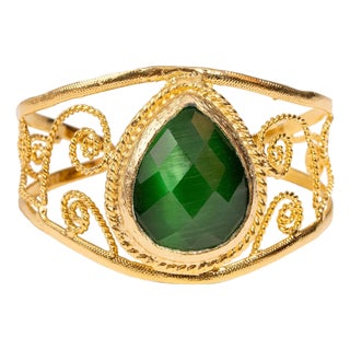 Green Cat Eye Chunky Cuff Bracelet For Sale