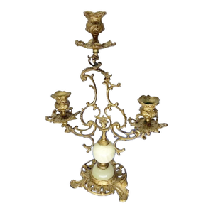 Antique Brass and Onyx Rococo Candleabra