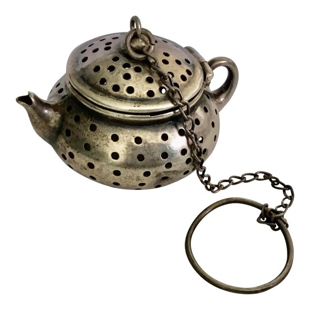 Antique Sterling Silver “ Teapot” Tea Strainer For Sale