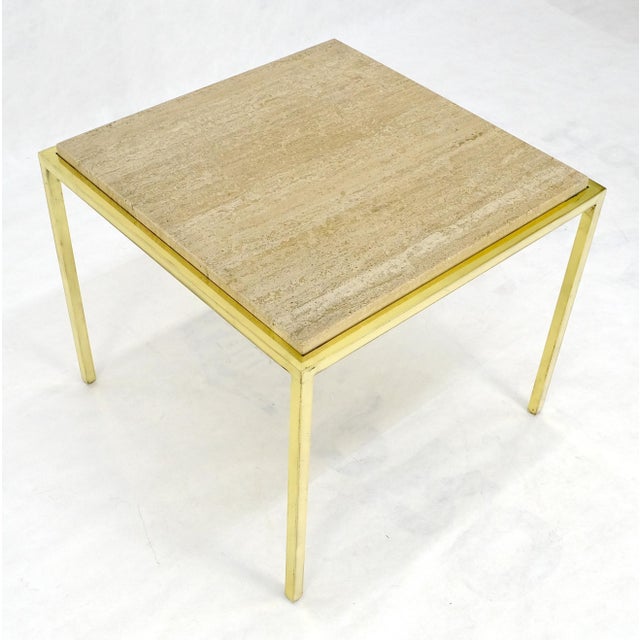 Mid Century Modern Brass & Travertine 19x19” Square Side End Table Stand MINT For Sale - Image 14 of 14