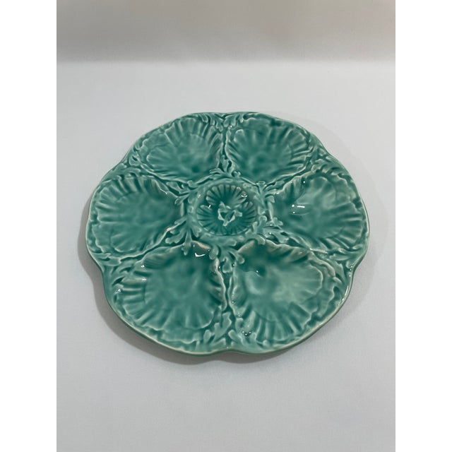 A lovely glazed earthenware French Majolica (or barbotine) Oyster Plate crafted by the famous Gien workshop in France....