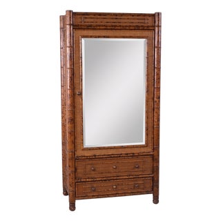 Italian Bloomingdale’s Victorian Aesthetic Movement Style Burnt Bamboo Cabinet Armoire Linen Press For Sale