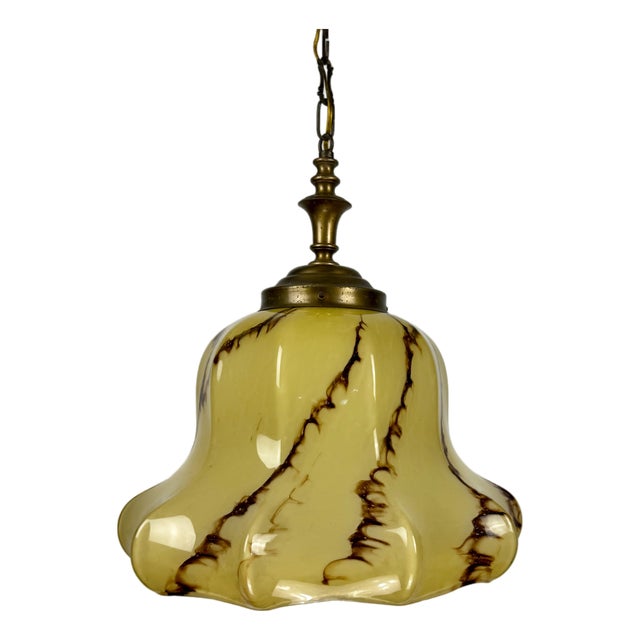 Art Deco Style Marble Glass Pendant Light, 1950s For Sale