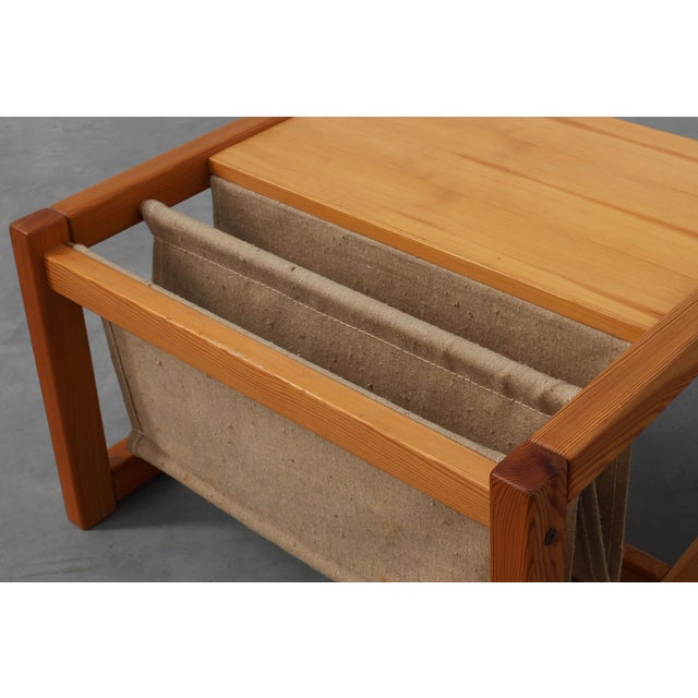 Ikea Pine and Linen Safari Series Coffee Table with Magazine Rack by Karin Möbring for Ikea, Sweden, 1970s For Sale - Image 4 of 14