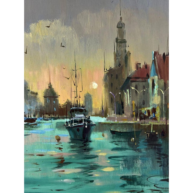 2020s Oil Painting Ships Are Sailing to the Venice Pier Yuriy Suprunchuk For Sale - Image 5 of 11