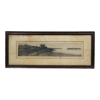 Antique John Octavius Anderson Signed Sailboat Village Seascape Etching 26" For Sale