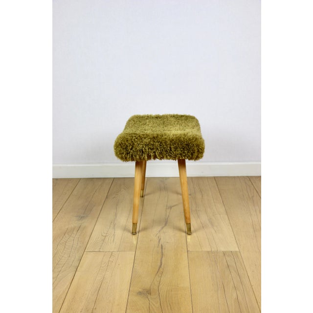 1970s Vintage Stool with Golded Beech Legs, 1970s For Sale - Image 5 of 10