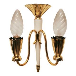 Brass Double-Light Wall Lamp, 1950s For Sale