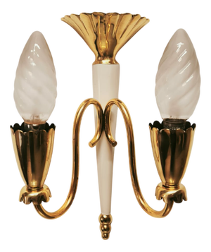 Brass Double-Light Wall Lamp, 1950s