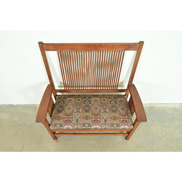 Late 20th Century Stickley Mission Oak Arts & Crafts Spindle Bench or Settee For Sale - Image 5 of 14