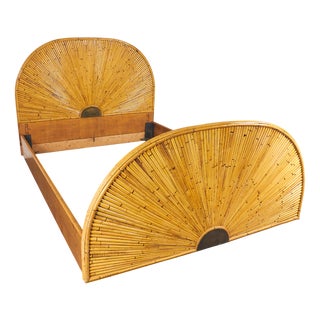 Vintage Rattan Bed by Gabriella Crespi, 1970s For Sale