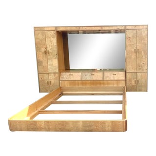 Midcentury Hendredon Scene Two Burl Wood Platform Bed For Sale