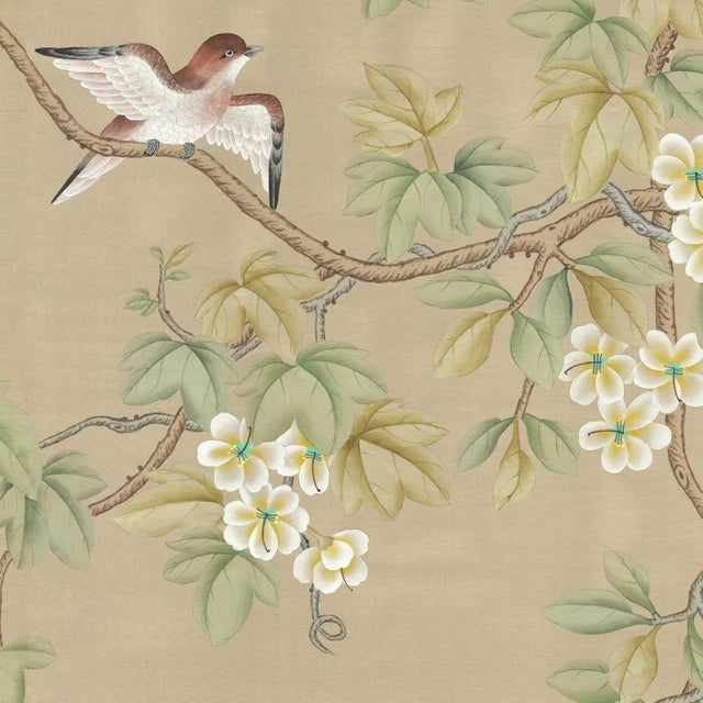 36" * H100"/Panel * 5ps, Beige-Brown‌ Floral and Bird Wallpaepr, Chinese-Style Floral and Bird Wallpaper Mural, 5 Panels For Sale - Image 6 of 6