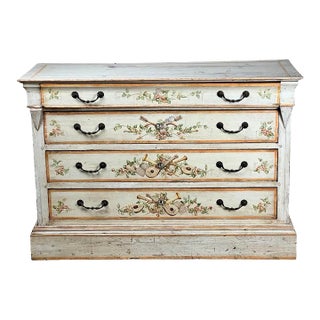 Antique Italian Paint Decorated Four Drawer Commode C. Early 19th Century For Sale