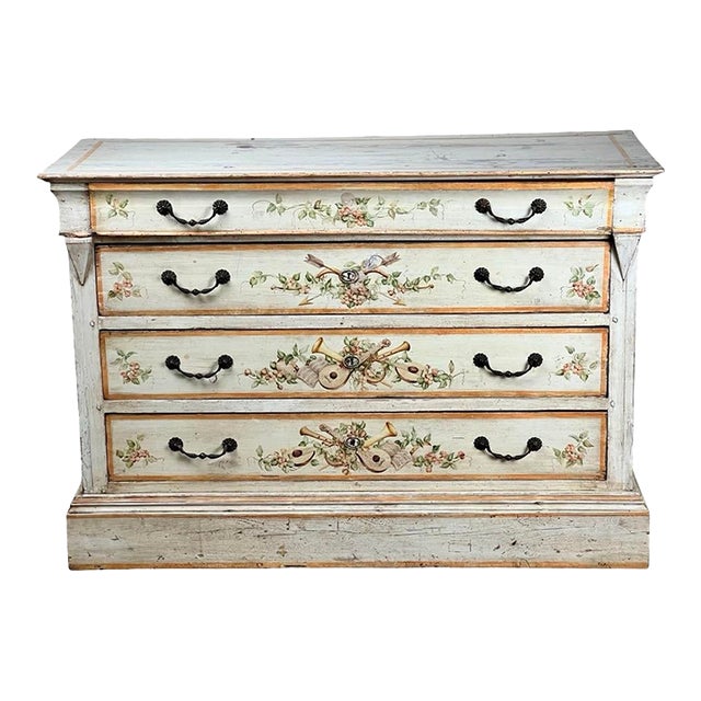 Antique Italian Paint Decorated Four Drawer Commode C. Early 19th Century For Sale