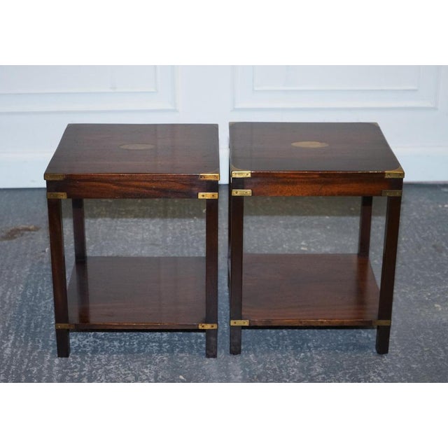 English Bevan Funnell Military Campaign Nightstands, Set of 2 For Sale - Image 3 of 17