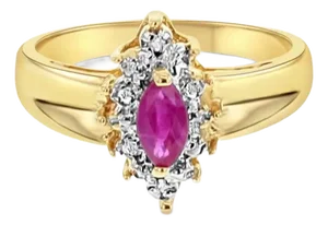 Marquise Ruby Center with Diamond Halo Ring, Size 4