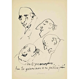 Mino Maccari, Italian Politicians, Ink Drawing, 1960s For Sale