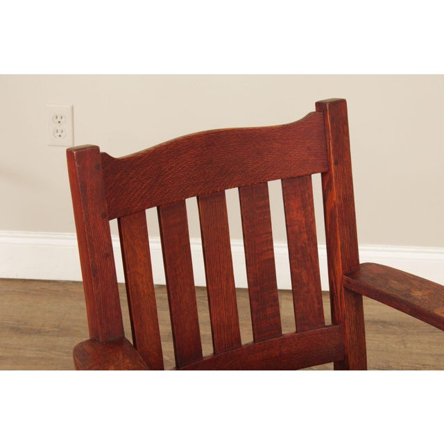 Late 20th Century Mission Style Antique Oak Rocking Chair For Sale - Image 5 of 12