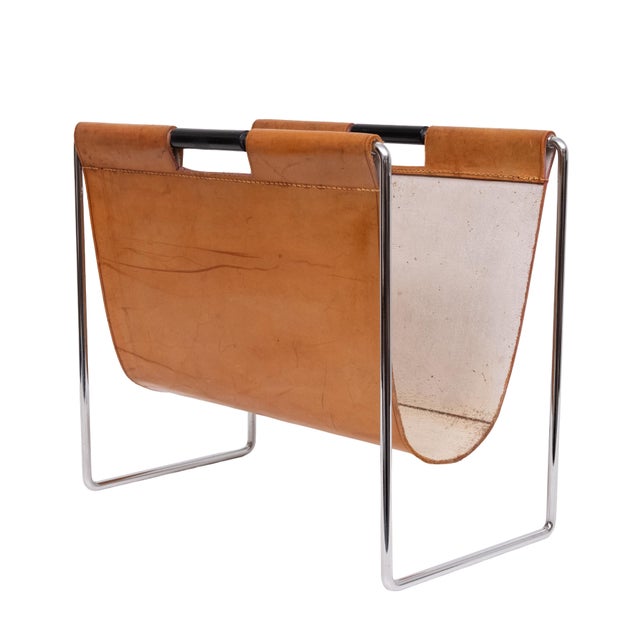 Mid-Century Modern Cognac Magazine Holder by Brabantia, Netherlands, 1960 For Sale - Image 3 of 9