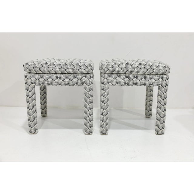 Mid-Century Modern Pair of Pillow Top Ottomans in Kelly Wearstler Fabric For Sale - Image 3 of 8