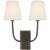 Thomas O'Brien for Visual Comfort Signature Hulton Double Sconce in Bronze with Crystal Backplate with Linen Shades For Sale