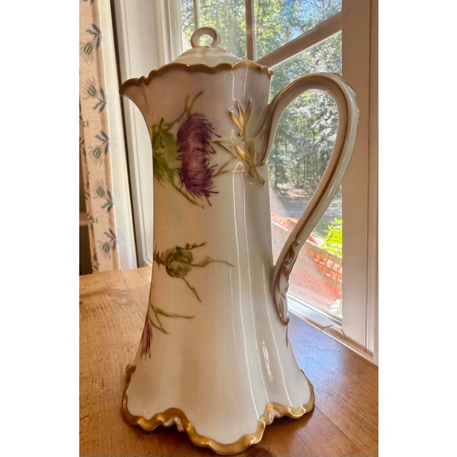 Metal Antique Haviland & Co. Limoges Hand-Painted Thistle Chocolate Pot (C. 1888–1896) For Sale - Image 7 of 7