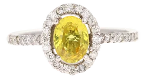1.71 Carat Yellow Sapphire Diamond Halo Ring 14 Karat White Gold, Size 7