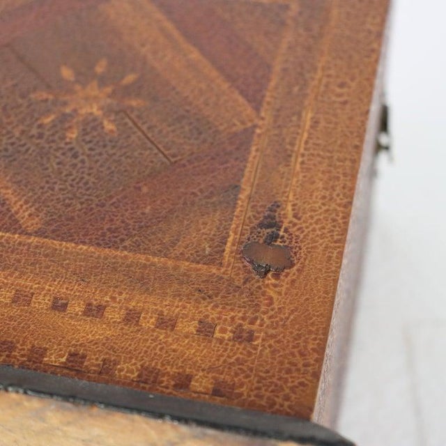 Antique Mixed Wood & Marquetry Cigar Box With Glass Insert C1910 For Sale - Image 9 of 12