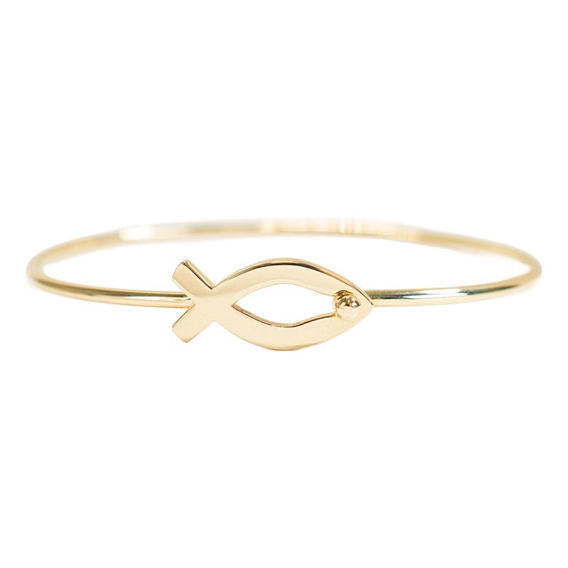 James Avery Retired 14k Yellow Gold Fish Ichthus Hook Bangle Bracelet For Sale