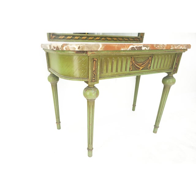 Wood Marble Top Console Dome Shape Green & Gold french Pier Mirror For Sale - Image 7 of 11