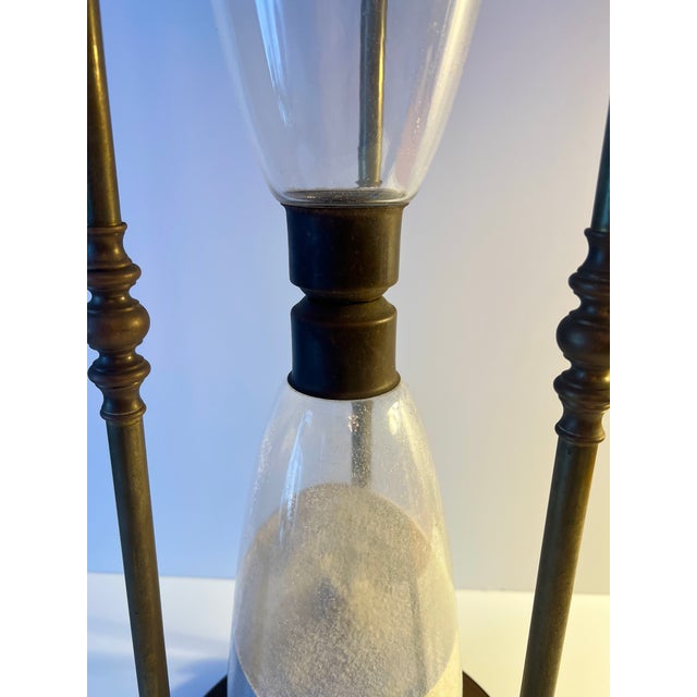 Solid Brass and Glass Classic Hour Glass With Sphere Finials and Feet For Sale In Los Angeles - Image 6 of 8