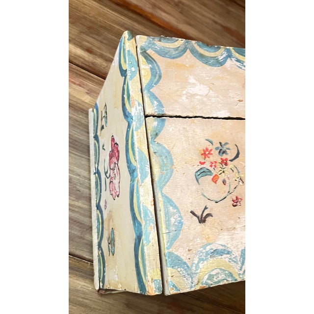 Rare Vintage Hand-Painted Wooden Folk Art Lift-Top Chest Trunk For Sale In Sacramento - Image 6 of 12