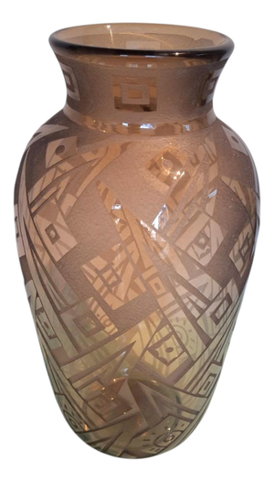 Art Deco Vase in Acid Etched Smoked Geometric Glass from Daum Nancy, France