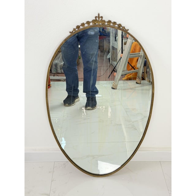 Oval Wall Mirror with Brass Edge in the style of Gio Ponti, 1950s For Sale - Image 12 of 12