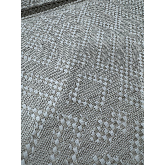 Vintage Boho Coastal Wicker Sofa Thibaut Performance Fabric For Sale - Image 9 of 11