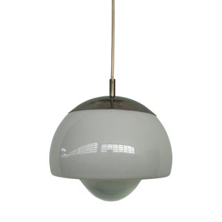 Italian Space Age Glass and Steel Pendant Lamp, 1960s For Sale