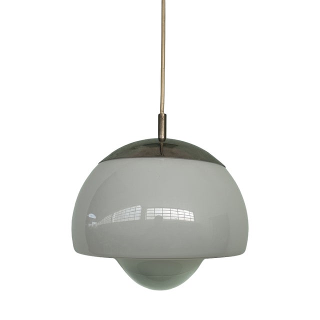 Italian Space Age Glass and Steel Pendant Lamp, 1960s For Sale