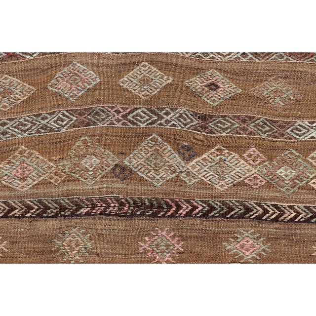 Vintage Turkish Embroidered Flatweave Rug Gallery With Striped Geometric Design For Sale - Image 9 of 12