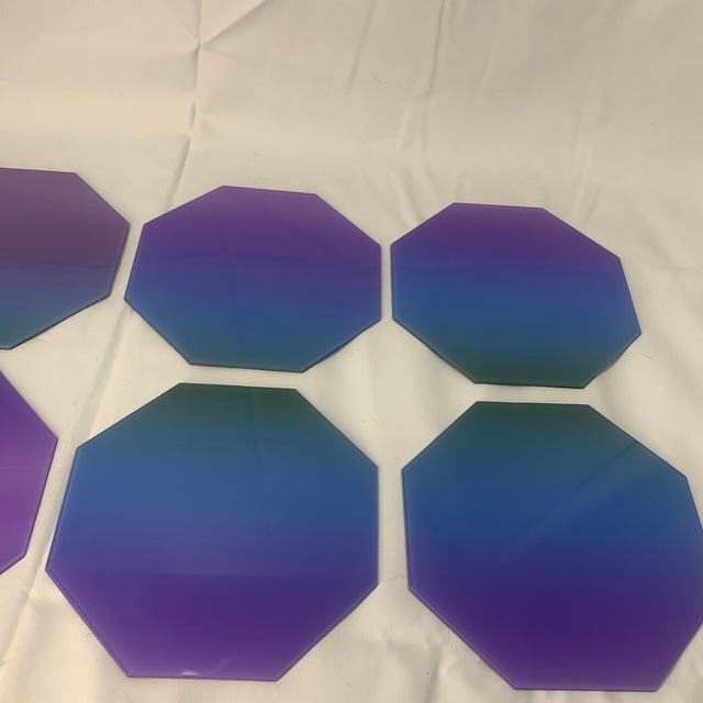 French Rare 1980s French Artisan Tableware - Iridescent Ombre Geometric Design - Set of 6 For Sale - Image 3 of 6