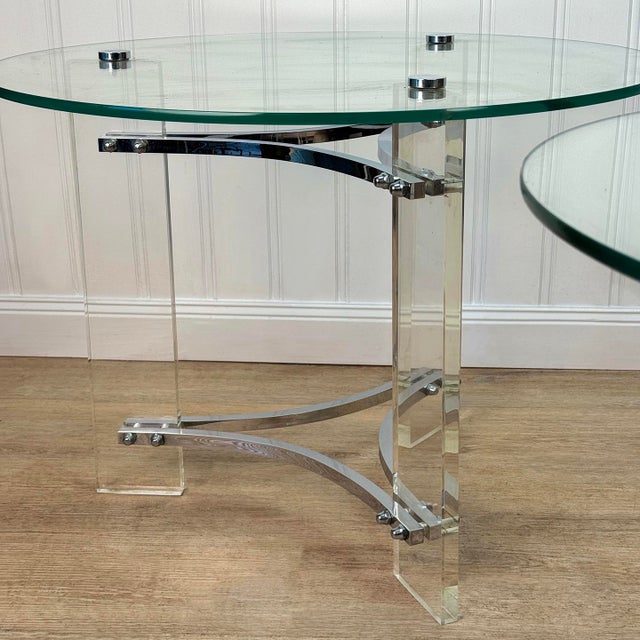 Transparent Mid-Century Glass & Lucite Round Side Tables by Charles Hollis Jones - A Pair For Sale - Image 8 of 8