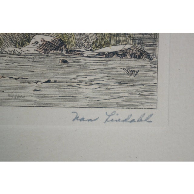 3 Antique Nan Lindahl Mariners Haven Hillside Cove Sailboat Harbor Etchings 13" For Sale - Image 6 of 16