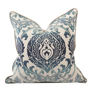 Kenneth Ludwig Chicago Blue Damask Pillow For Sale