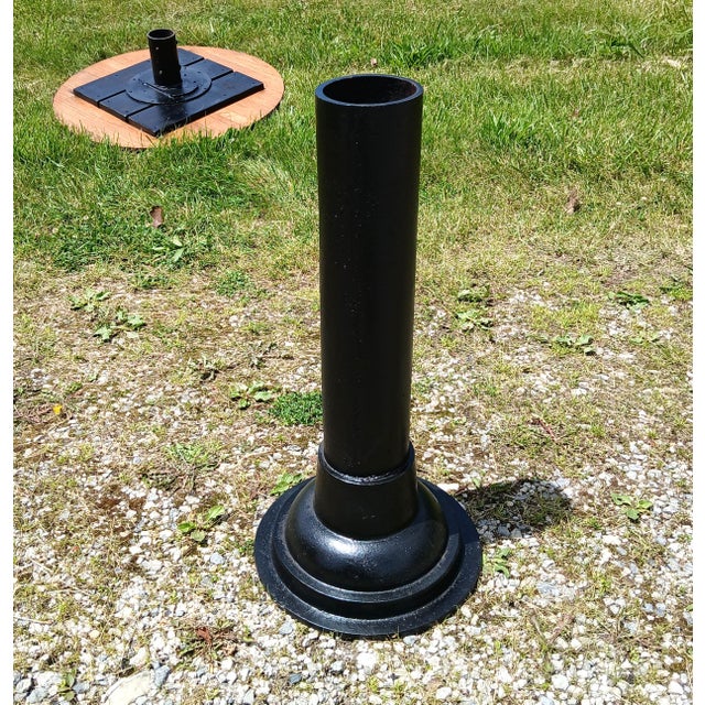 Antique Round Oak Top Pub Table or Game Table With Cast Iron Column Base For Sale - Image 10 of 17