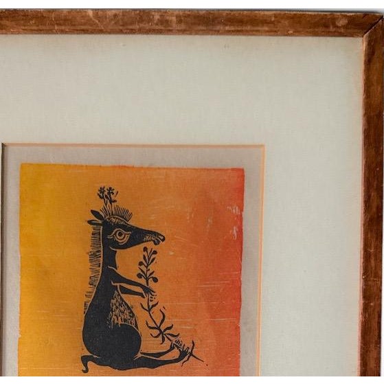 Wood Vintage Helen Siegl Hand-Signed Fine Art Woodcut Print Rangoroo Mid Century Modern Folk Art Whimsical Animal Custom Framed For Sale - Image 7 of 10