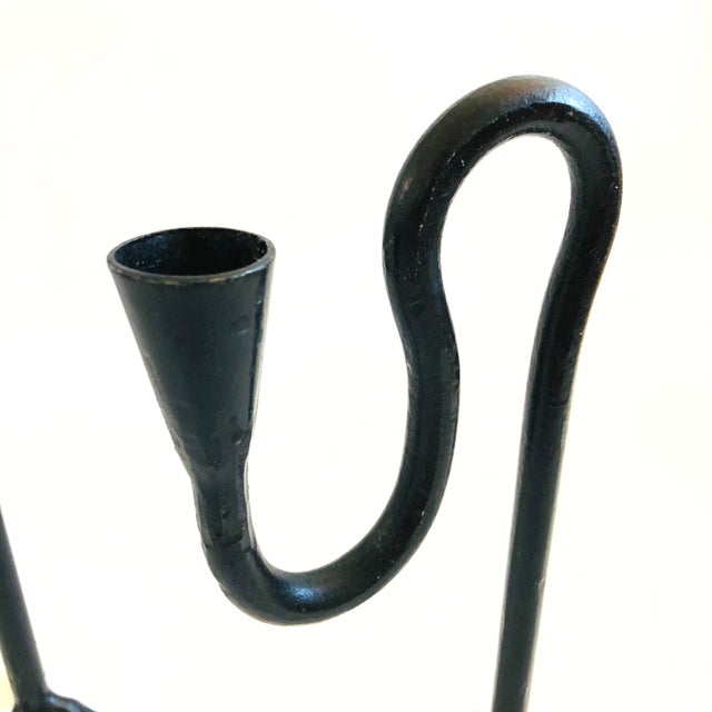 Late 20th Century Tall Cast Iron Candlestick Holders - Set of 2 For Sale - Image 5 of 10